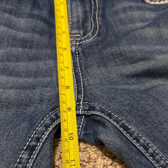 Charme Indigo Boot Cut Jeans Two Tone Raw Hem Distressed Embroidered Pockets 28 - Picture 12 of 12